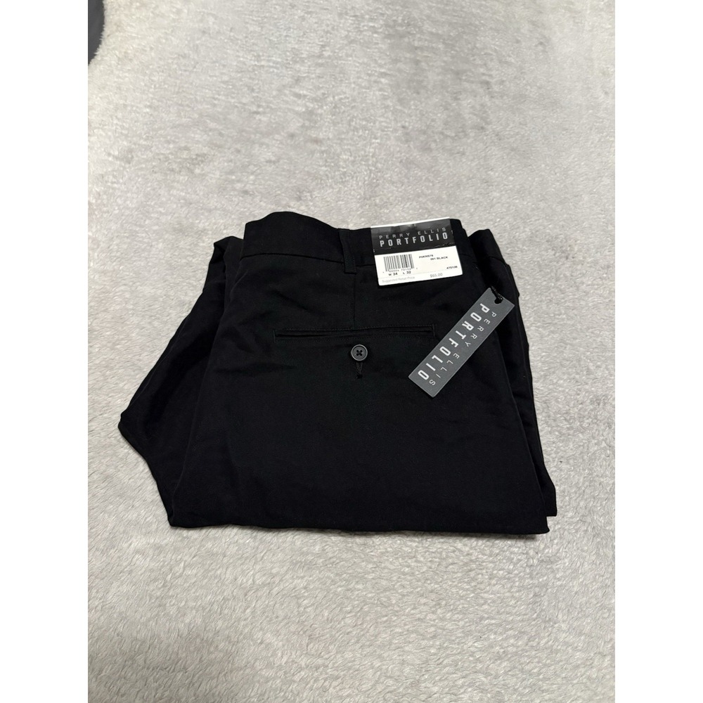New Perry Ellis Portfolio Men's Black Modern Fit Pleated Dress Pants Size 34x32